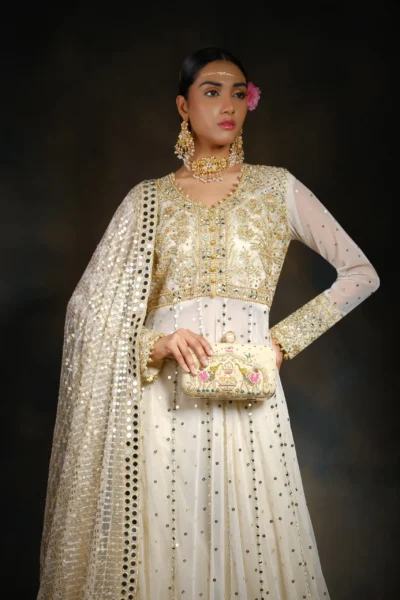 Stunning gold wedding gown with intricate mirror work, gold embroidery, and beads - wedding dresses - designer dress