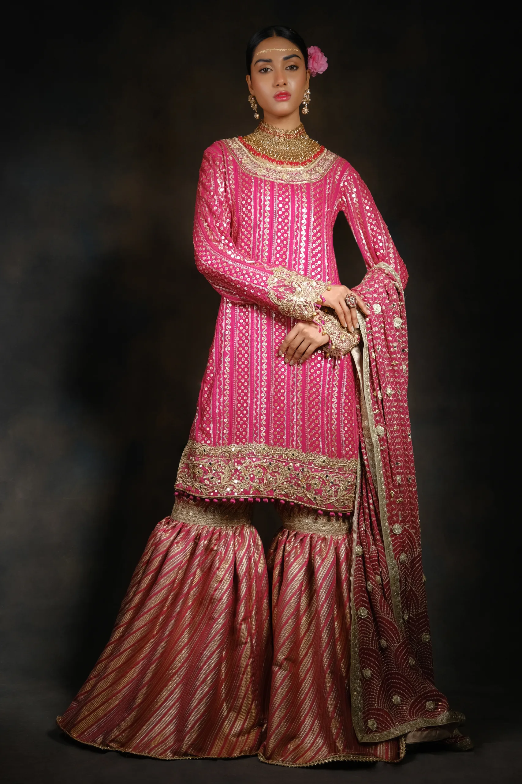 Pink Hand Embroidered Sharara Set Pink Hand Embroidered Sharara Set