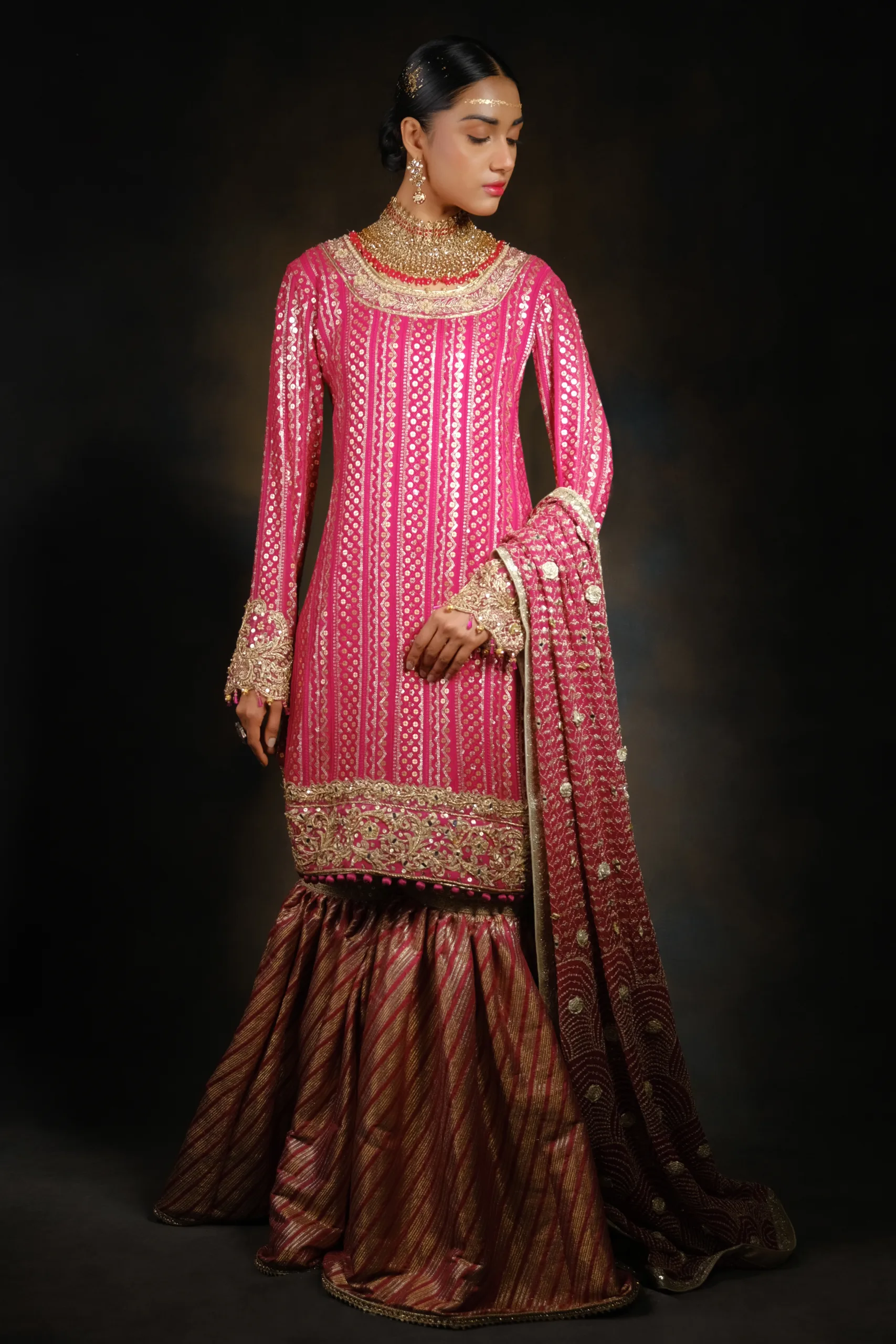 Pink Hand Embroidered Sharara Set Pink Hand Embroidered Sharara Set