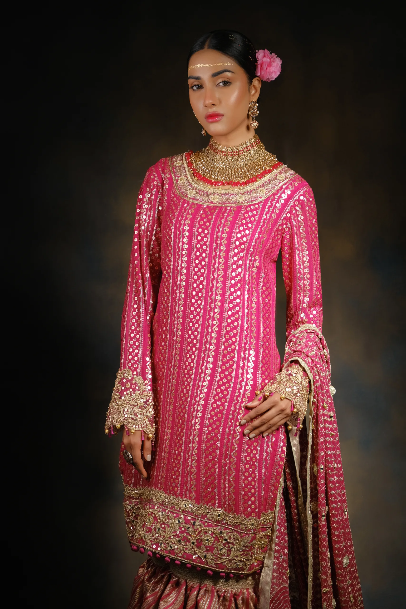 Pink Hand Embroidered Sharara Set Pink Hand Embroidered Sharara Set