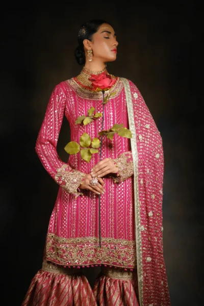 Pink Hand Embroidered Sharara Set