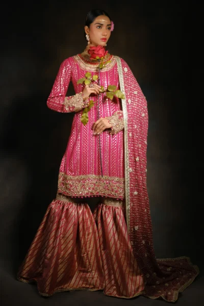Pink Hand Embroidered Sharara Set