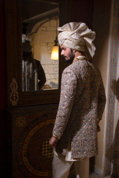 DASTKAR'S VIRASAT EMPEROR SHERWANI, Antique Gold Kora Work Sherwani Groom, Heavy Luxe Designer Sherwani