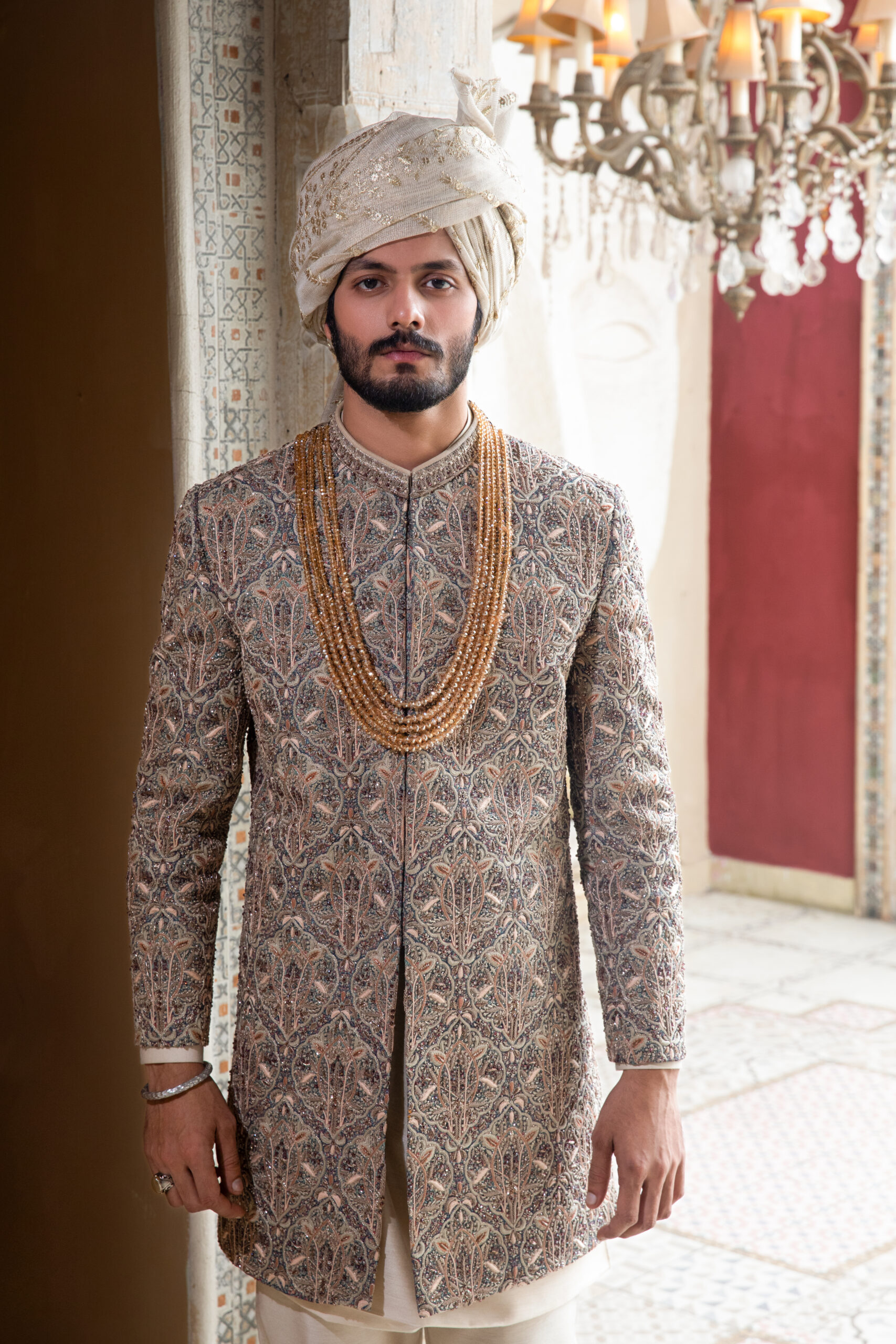 _F1A2287 gold Sherwani DASTKAR'S VIRASAT EMPEROR SHERWANI, Antique Gold Kora Work Sherwani Groom, Heavy Luxe Designer Sherwani