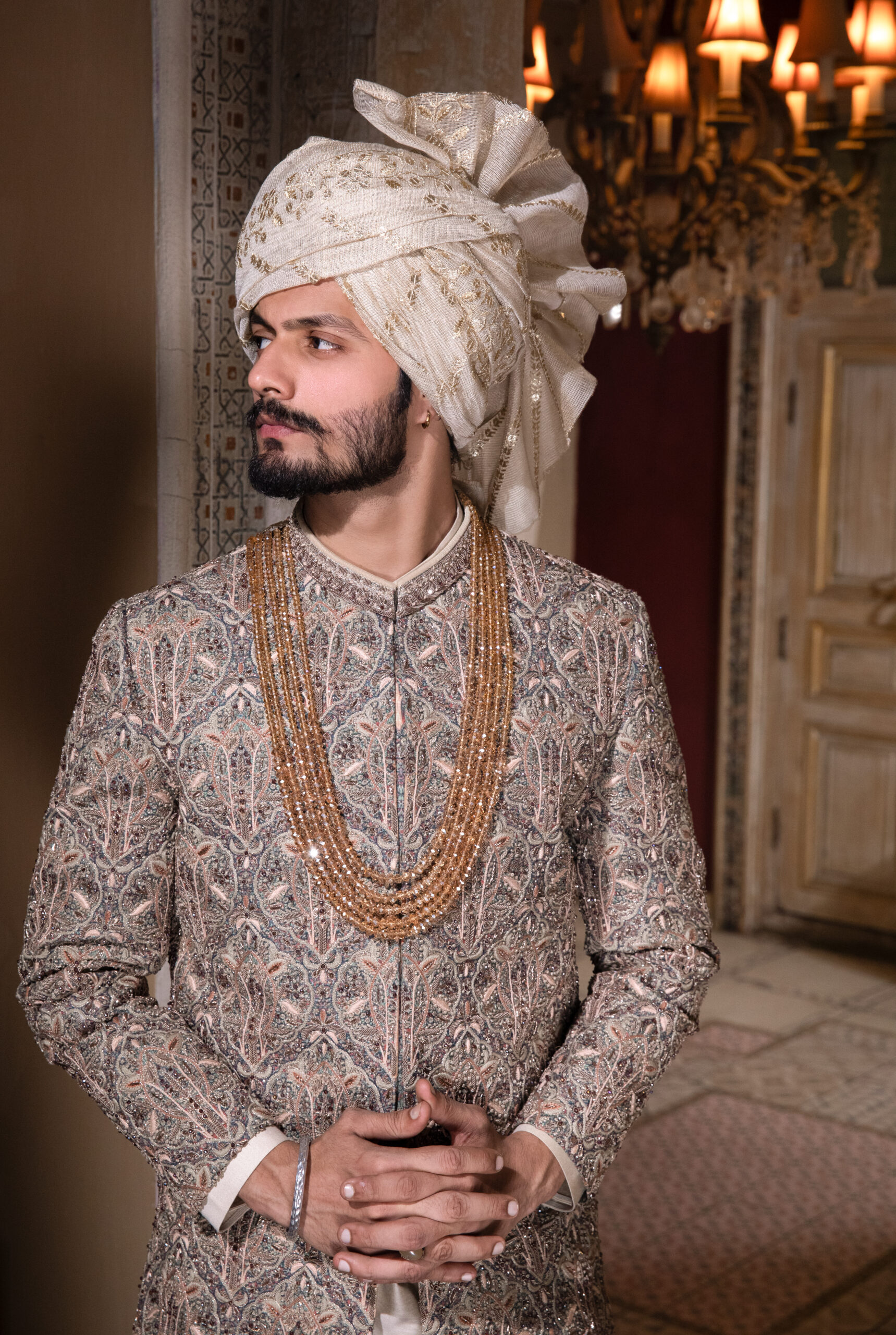 _F1A2305 DASTKAR'S VIRASAT EMPEROR SHERWANI, Antique Gold Kora Work Sherwani Groom, Heavy Luxe Designer Sherwani