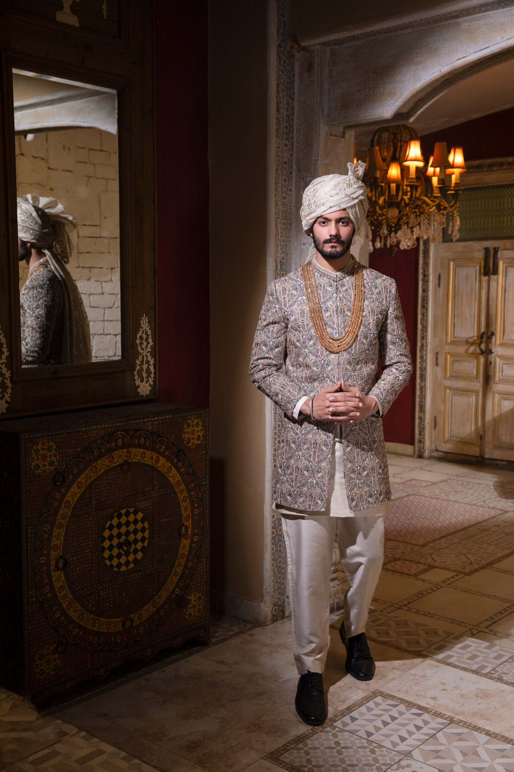 _F1A2311 DASTKAR'S VIRASAT EMPEROR SHERWANI, Antique Gold Kora Work Sherwani Groom, Heavy Luxe Designer Sherwani