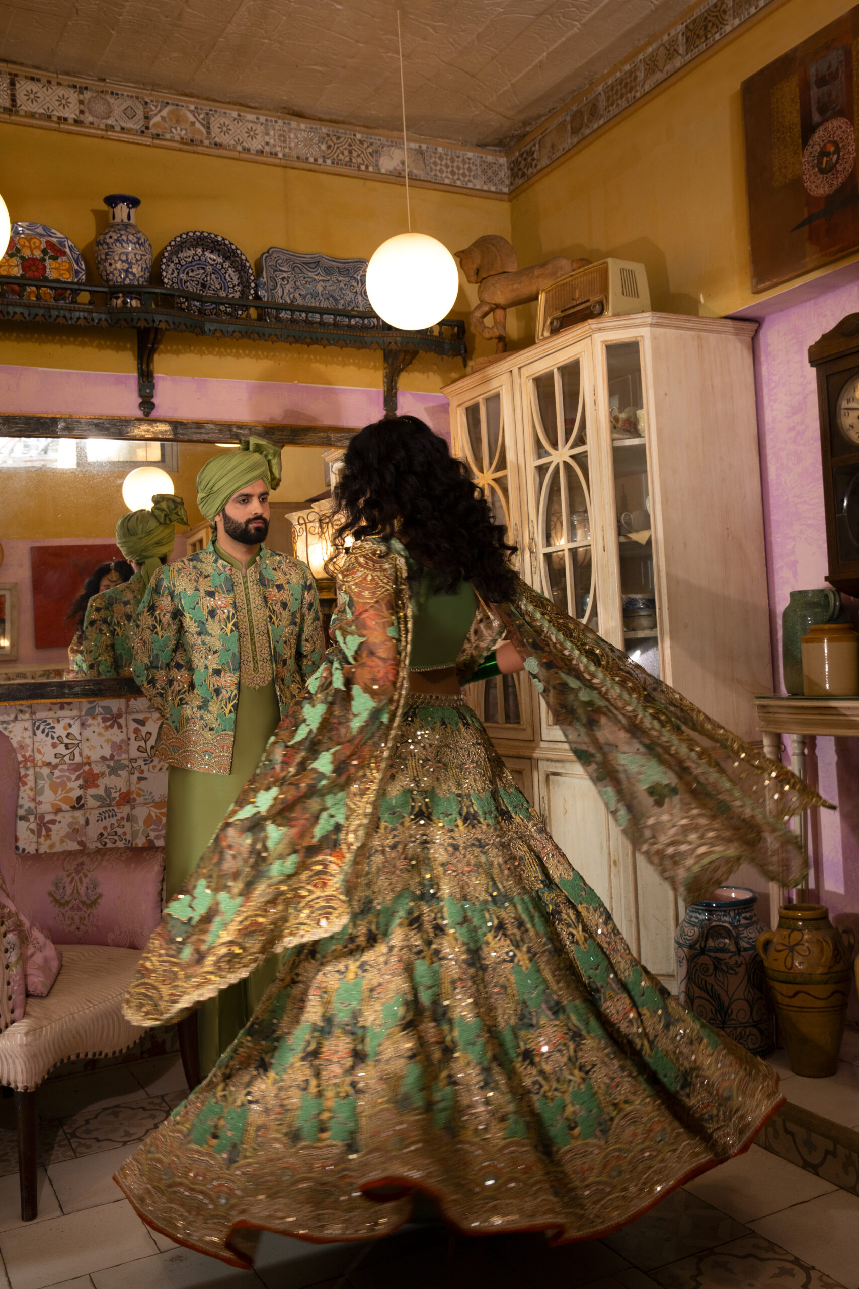 _F1A4740 Mehendi Olive and Gold Bridal Lehenga with Artisanal Embellishments & Gold Embroidery