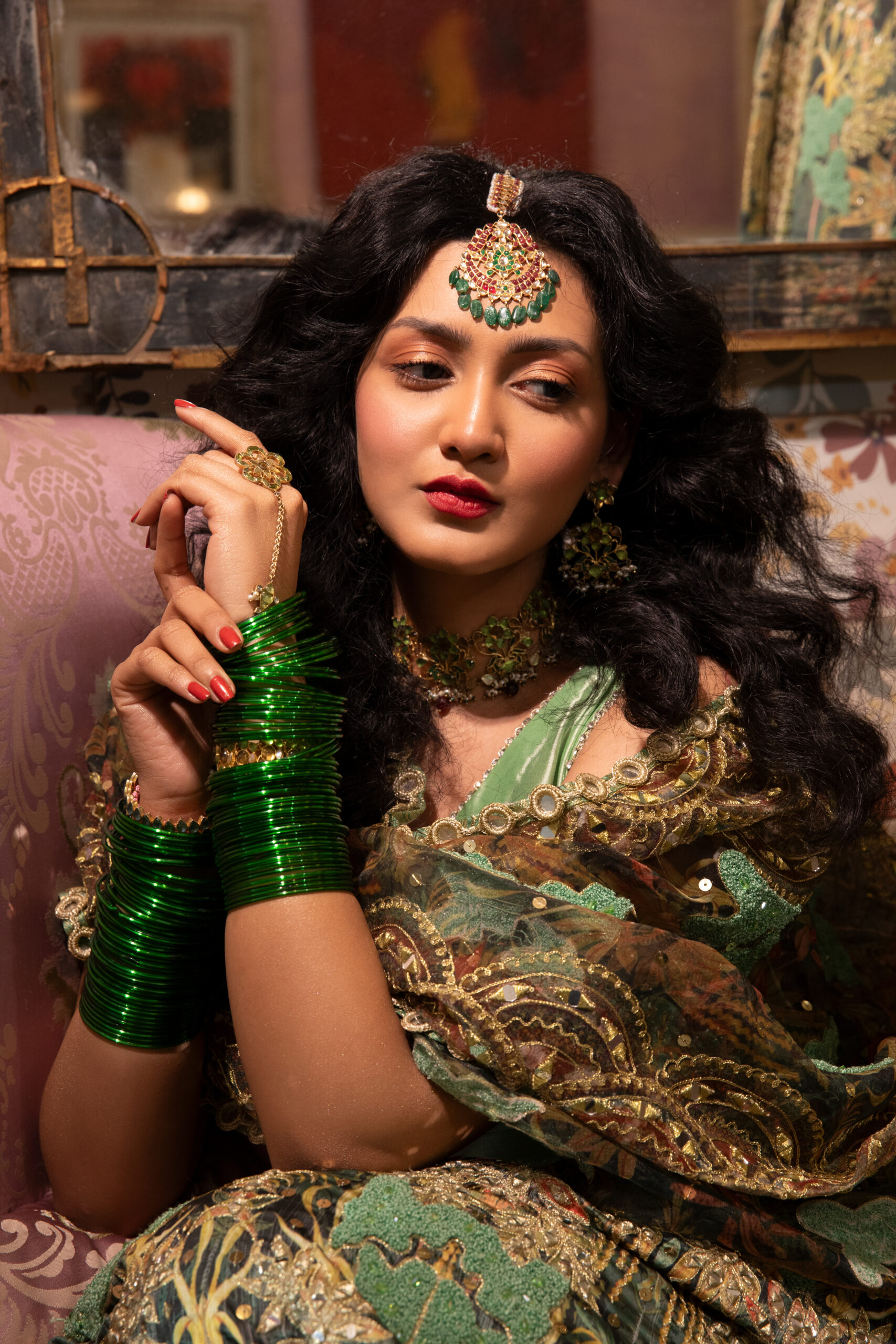_F1A4799 Mehendi Olive and Gold Bridal Lehenga with Artisanal Embellishments & Gold Embroidery