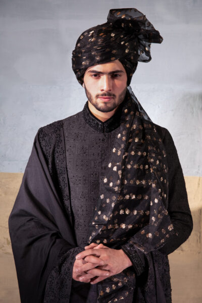 Shadow Weaver Éclat black Sherwani reigns— traditional Pakistani wedding sherwani for groom