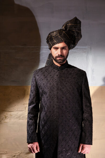 Noir Knight Sherwani – Black Pakistani Wedding Groom Wear