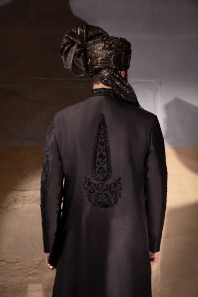 Shadow Weaver Éclat black Sherwani reigns— traditional Pakistani wedding sherwani for groom