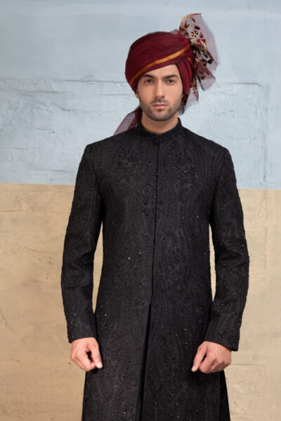 Buy Black Sherwani Online | Designer Groom Wedding Sherwani Set
