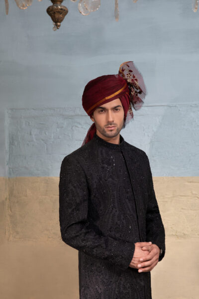 Buy Black Sherwani Online | Designer Groom Wedding Sherwani Set