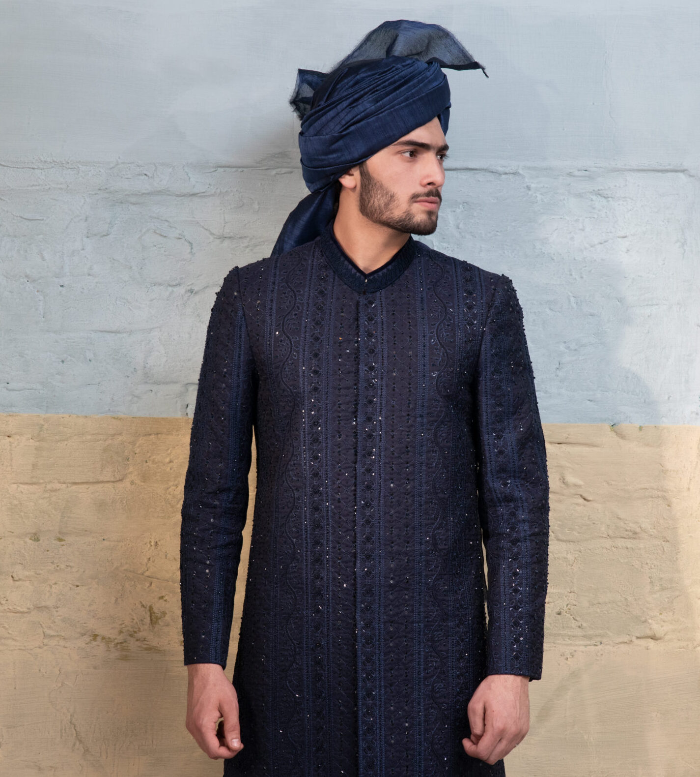 _F1A7671 Blue Sherwani with Ornate Embellishments