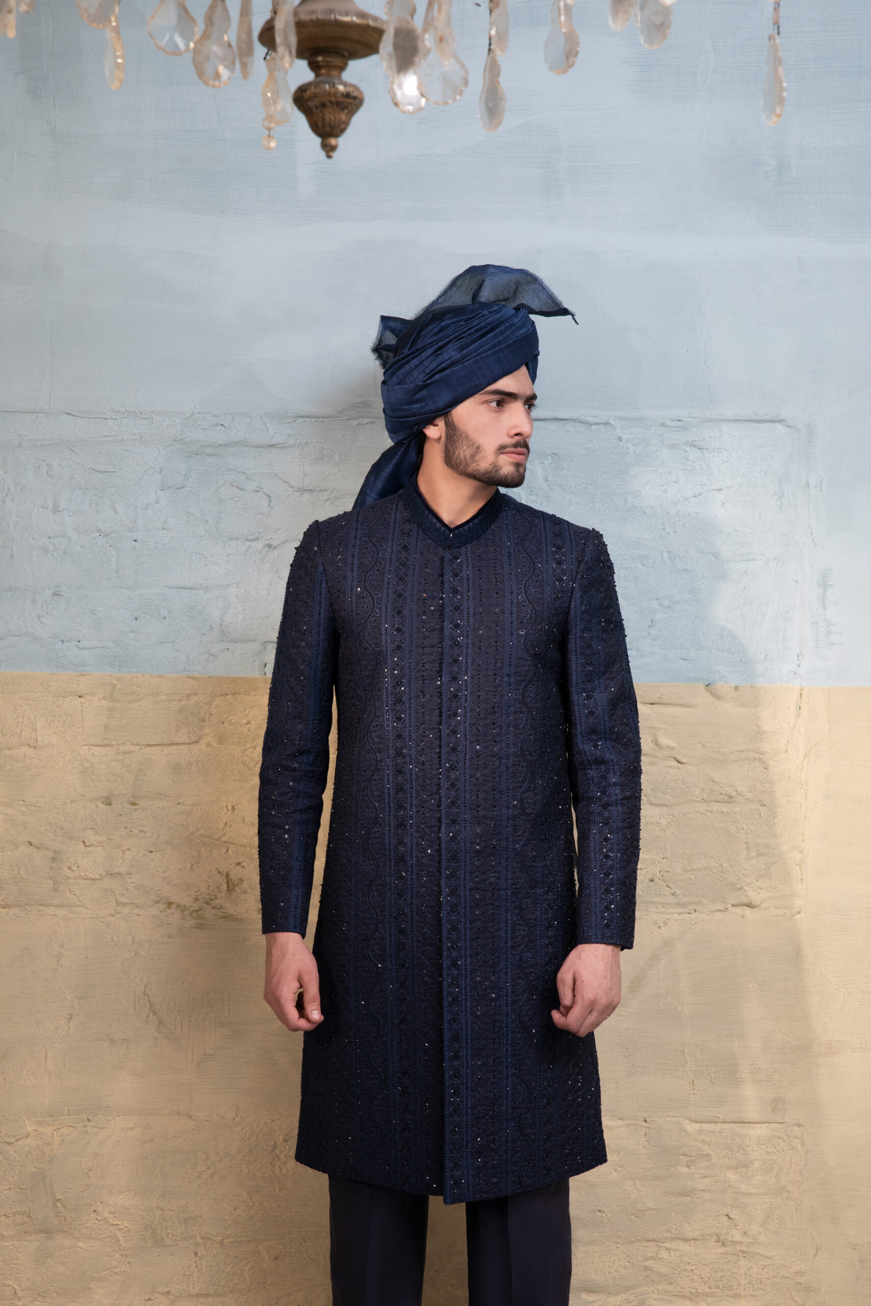 _F1A7671 Blue Sherwani with Ornate Embellishments
