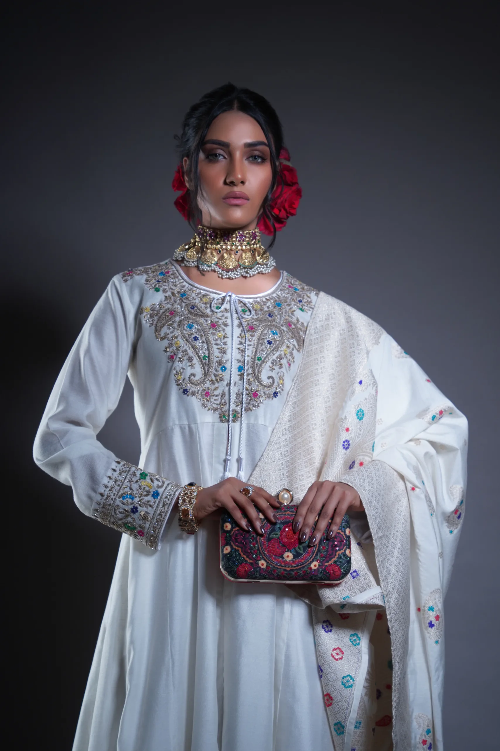 Ethereal White Frock with Rustic Gold Embroidery Ethereal White Frock with Rustic Gold Embroidery