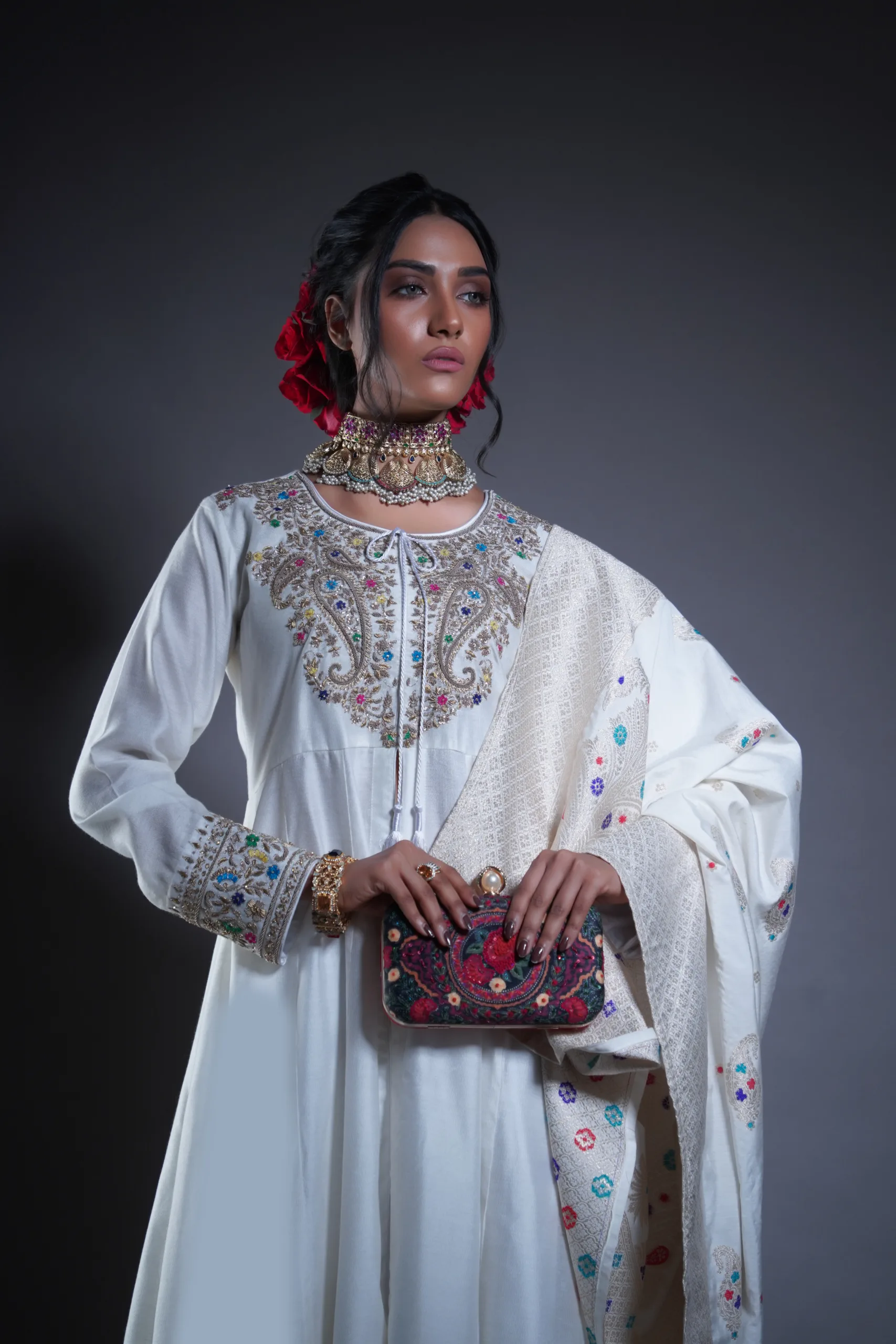 FA_00596 A Ethereal White Frock with Rustic Gold Embroidery