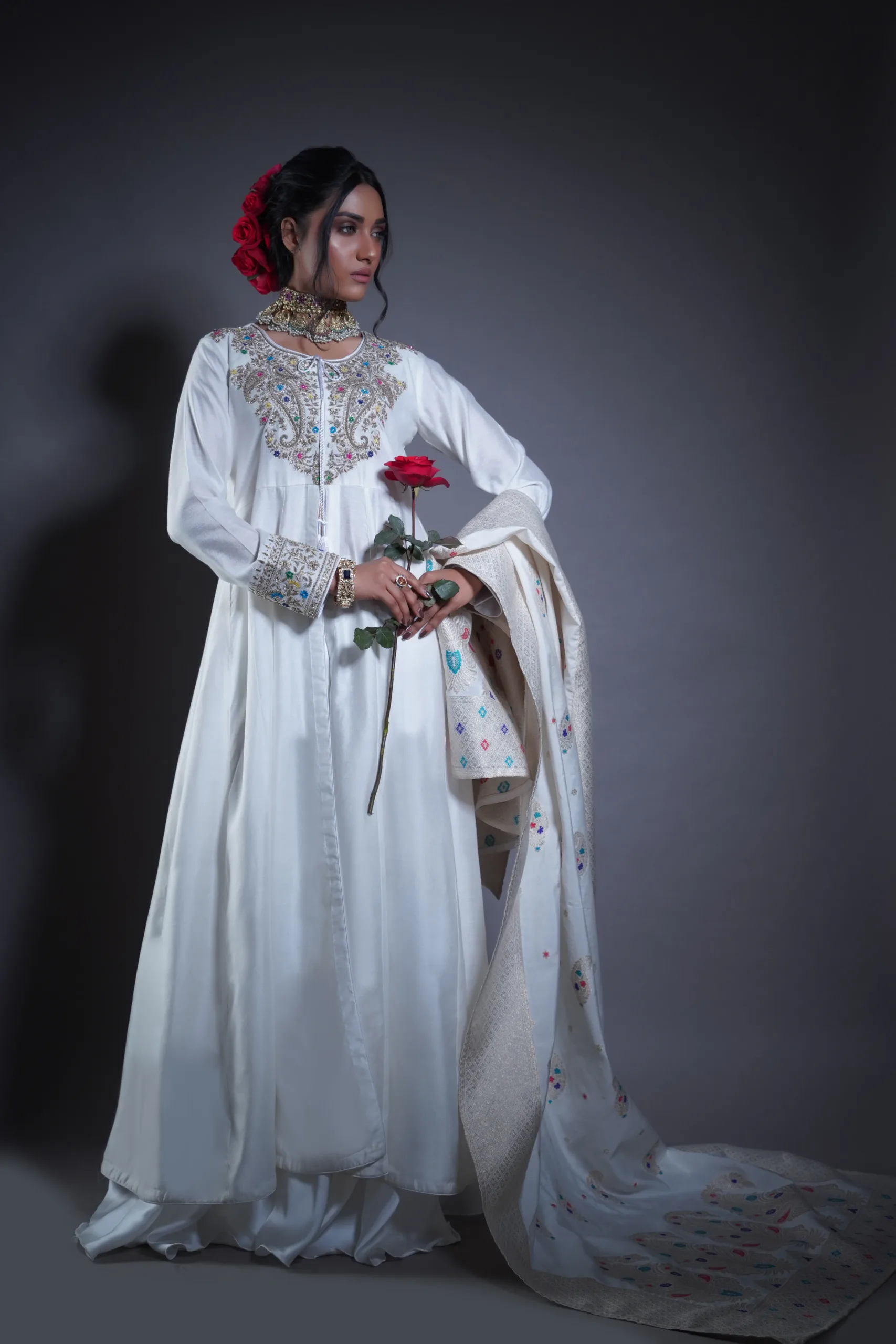 Ethereal White Frock with Rustic Gold EmbroideryEthereal White Frock with Rustic Gold Embroidery Ethereal White Frock with Rustic Gold Embroidery