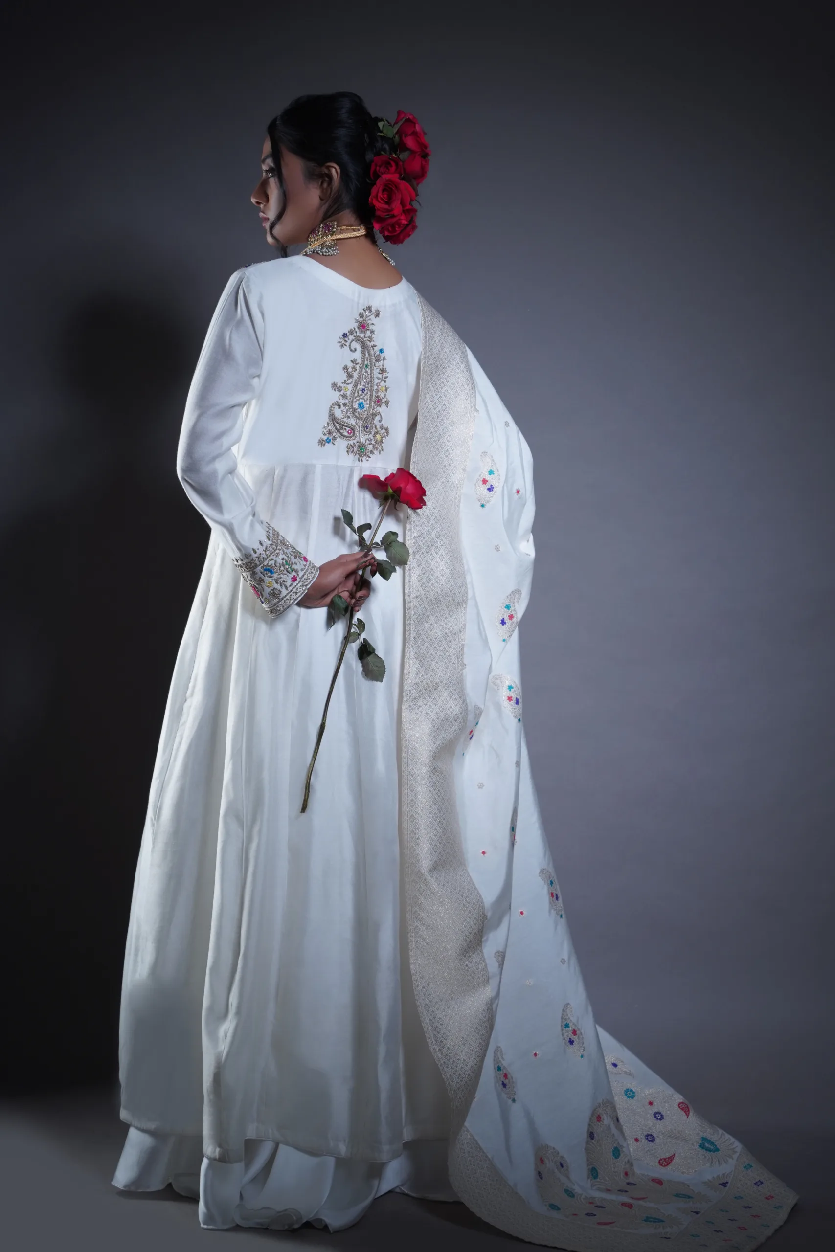 Ethereal White Frock with Rustic Gold Embroidery Ethereal White Frock with Rustic Gold Embroidery