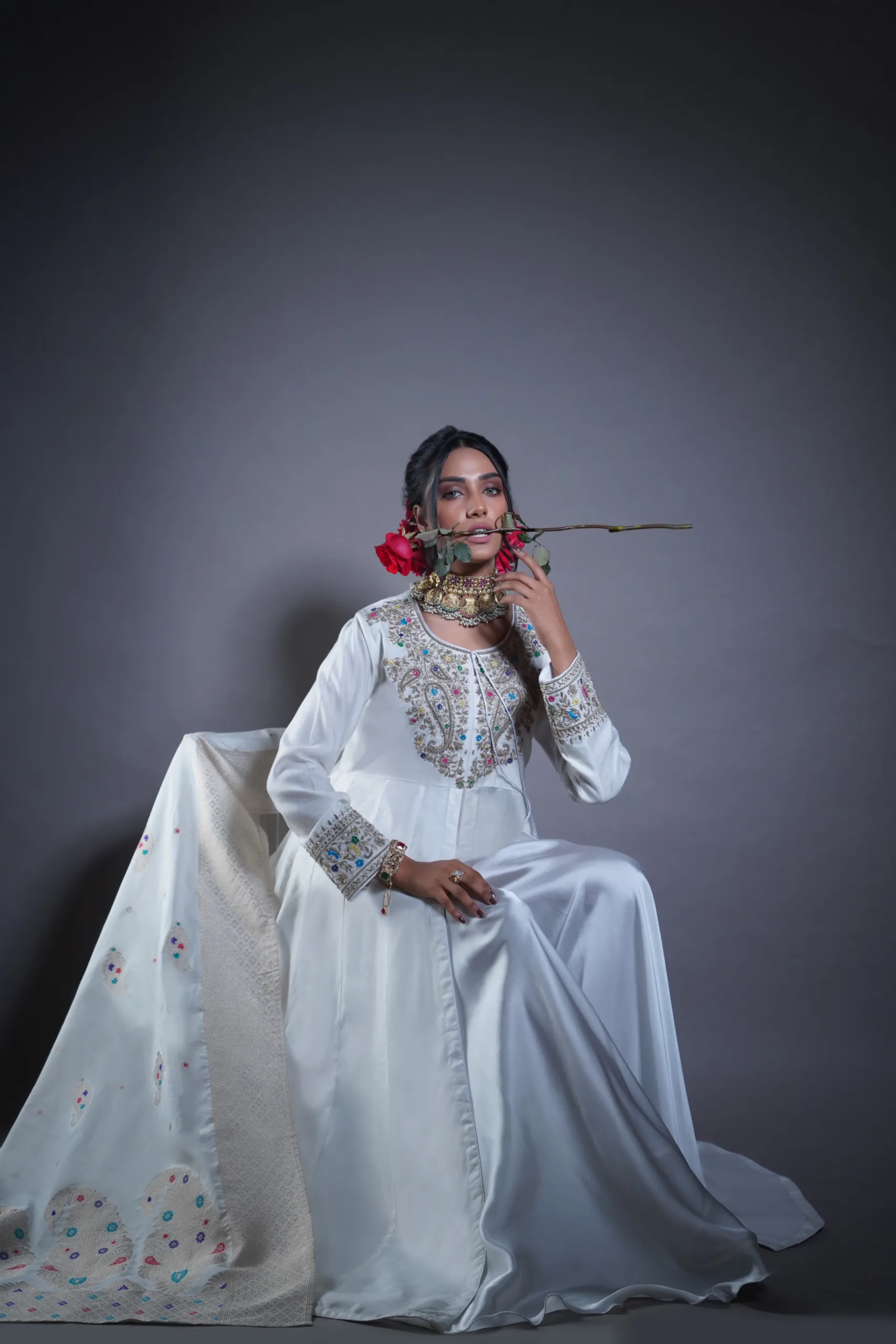 Ethereal White Frock with Rustic Gold Embroidery Ethereal White Frock with Rustic Gold Embroidery