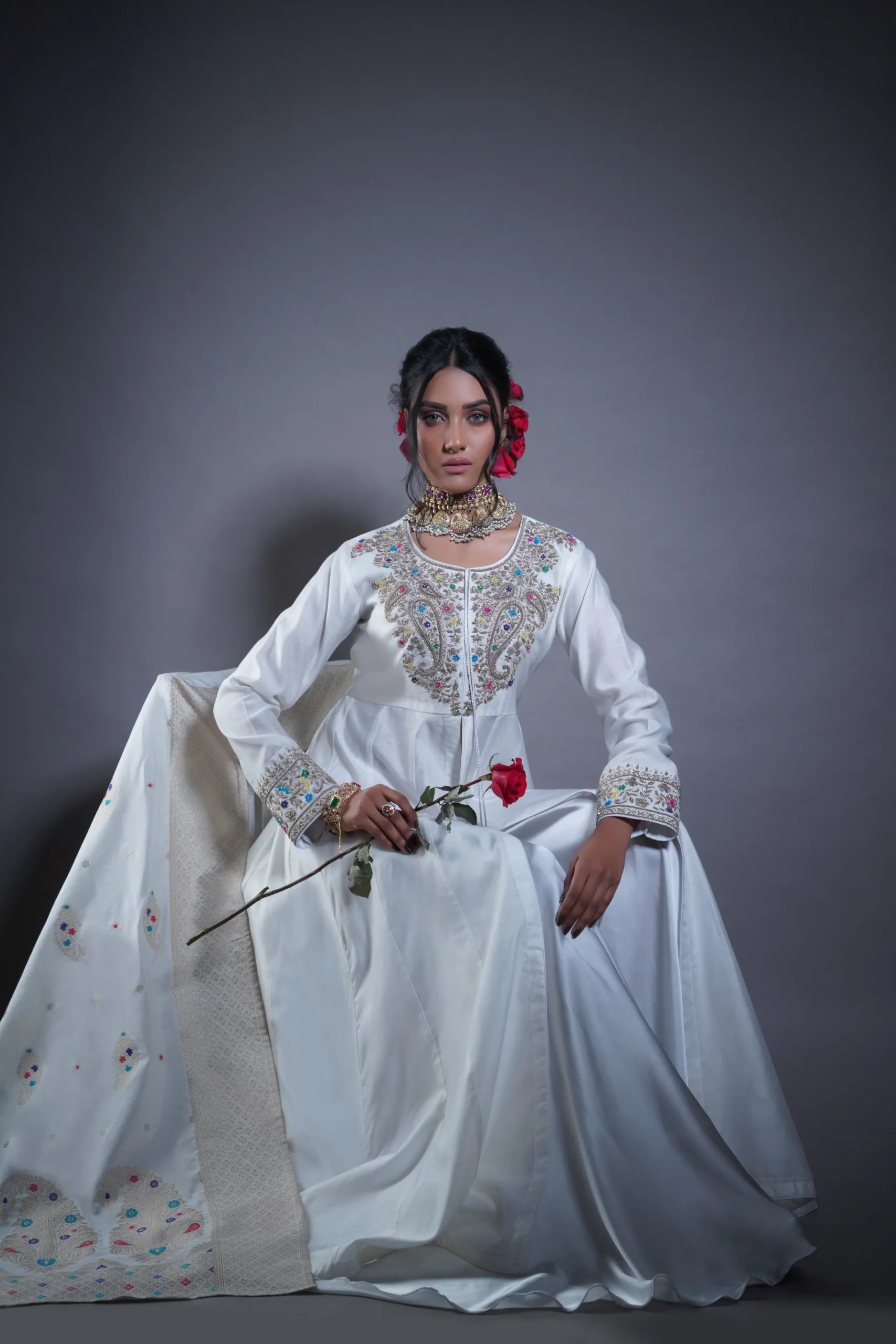 Ethereal White Frock with Rustic Gold Embroidery Ethereal White Frock with Rustic Gold Embroidery