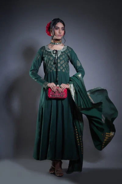Castleton Green Gown with Dazzling Gold Embroidery of Naushemian by Nauman Arfeen