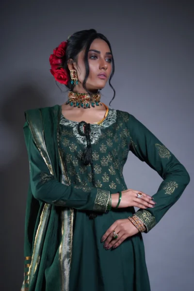 Castleton Green Gown with Dazzling Gold Embroidery of Naushemian by Nauman Arfeen
