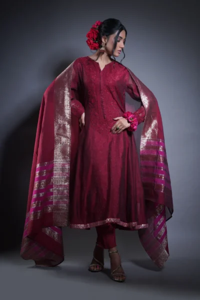 Ethereal Maroon Frock with Delicate Embroidery