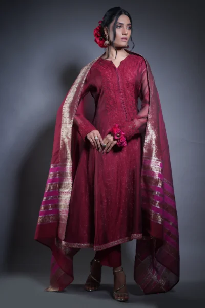 Ethereal Maroon Frock with Delicate Embroidery