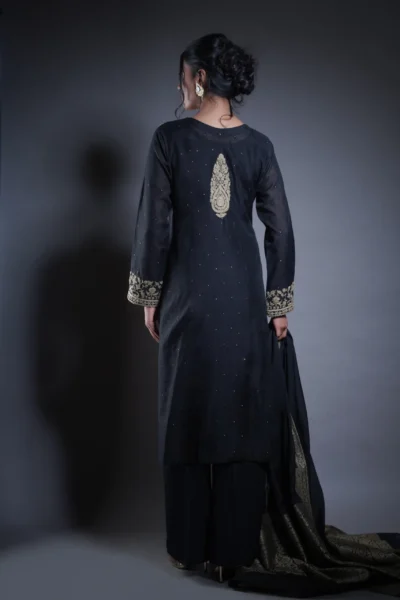 Rustic Gold-Embroidered Black Suit for women by Naushemian by Nauman Arfeen