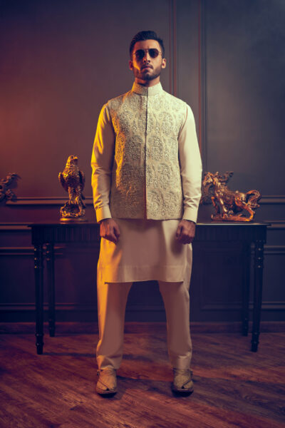 FULL EMBROIDERED IVORY WHITE WAISTCOAT