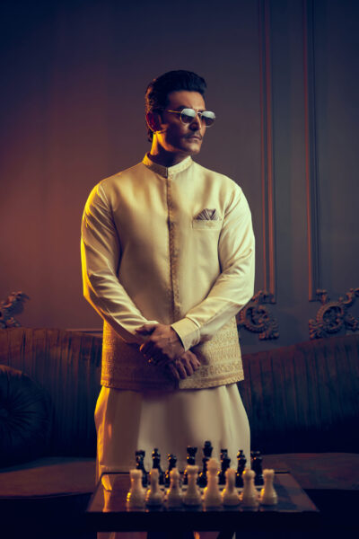 Plain waistcoat with Border Embroidery, a true masterpiece from Naushemian by Nauman Arfeen