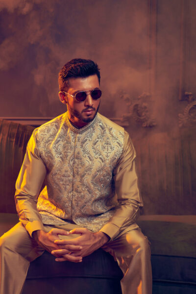 Exquisite Light Embroidered Waistcoat - mens waistcoat of best designer in pakistan