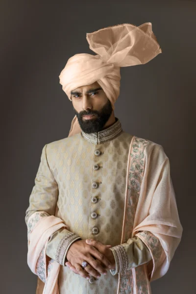 Regal Robe of Groom: Luxurious Light Gold Sherwani