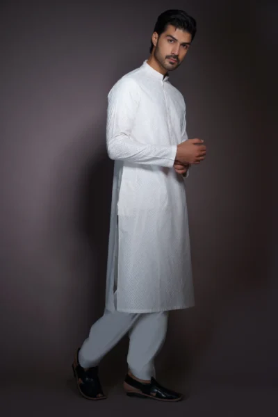 Elegant White Embroidered Kurta for Men