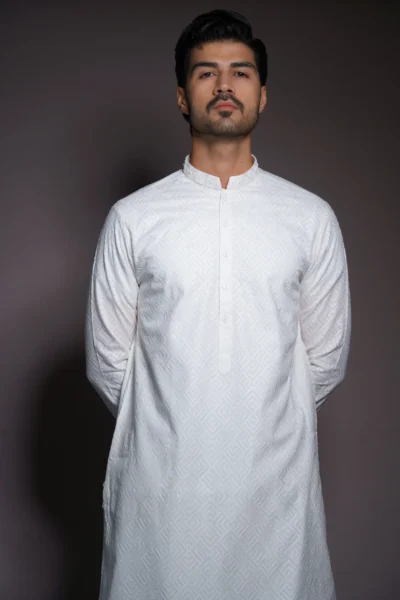 Elegant White Embroidered Kurta for Men