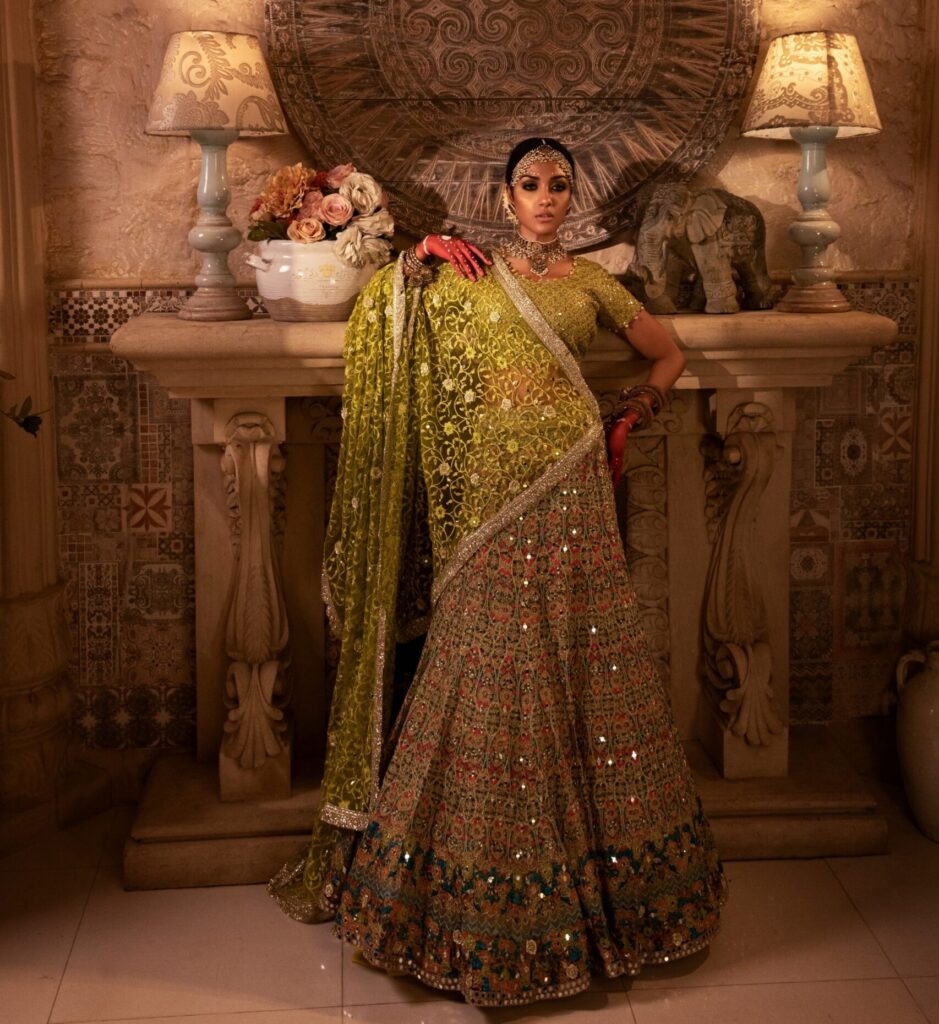 golden lehenga bride wearing beautiful golden lehenga on her mehendi by nauman arfeen - bridal dress