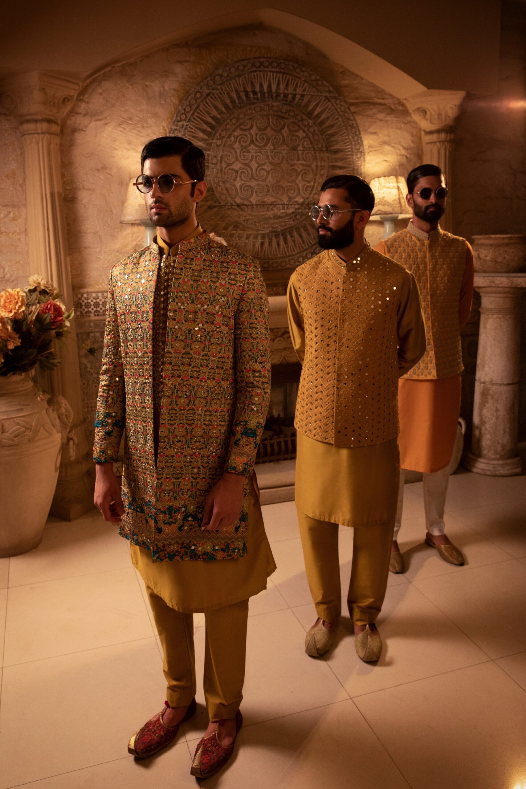 sherwani for groom man wearing short open-front sherwani for groom of Naushemian by Nauman Arfeen
