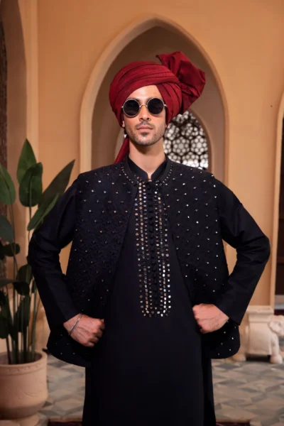 Dazzling Black Mirror Waistcoat - best wedding designer - best mens wear designer