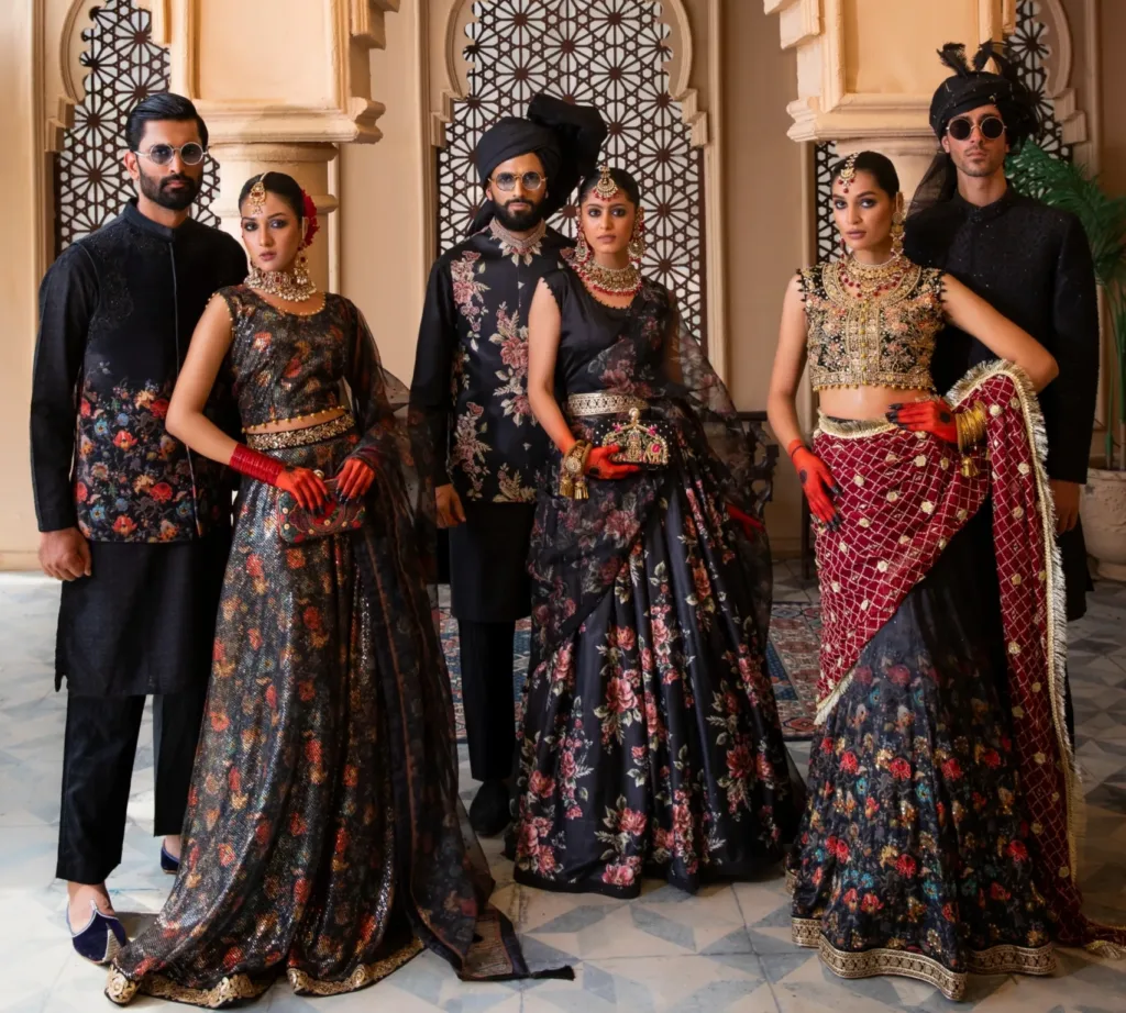 top wedding designer, top designer wedding dresses , best designer in the world lehenga for women and waist coat for men, bridal collection Meeshki Black Dresses Collection of Naushemian by Nauman Arfeen