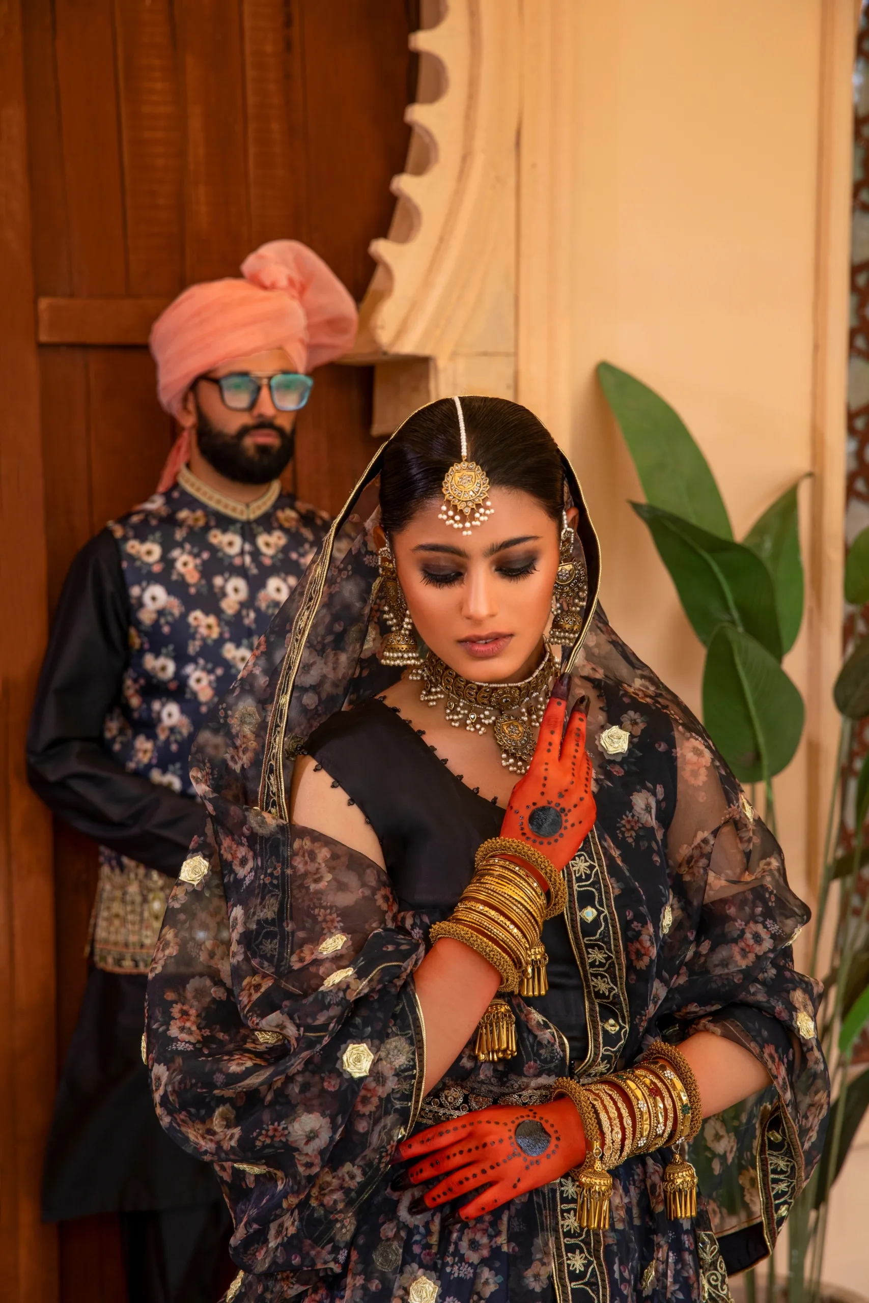 Black Embroidered Lehenga with Gold Accents and Opulent Dupatta showing Enchanting Elegance Black Embroidered Lehenga with Gold Accents and Opulent Dupatta showing Enchanting Elegance