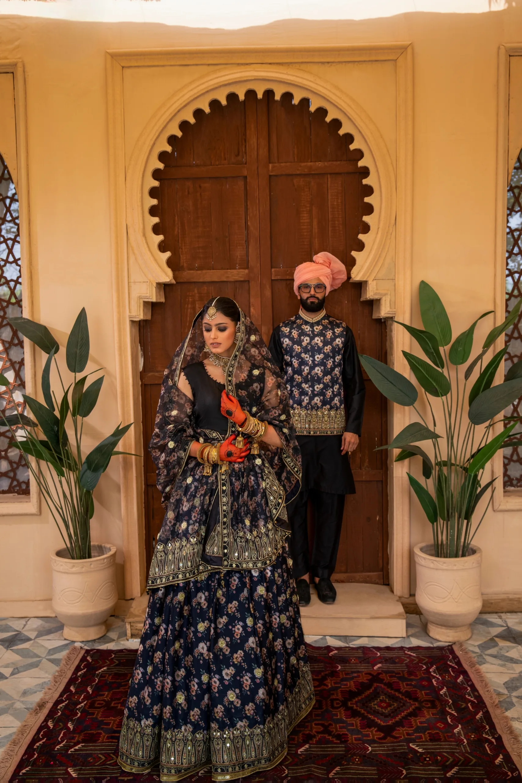 Black Embroidered Lehenga with Gold Accents and Opulent Dupatta showing Enchanting Elegance Black Embroidered Lehenga with Gold Accents and Opulent Dupatta showing Enchanting Elegance
