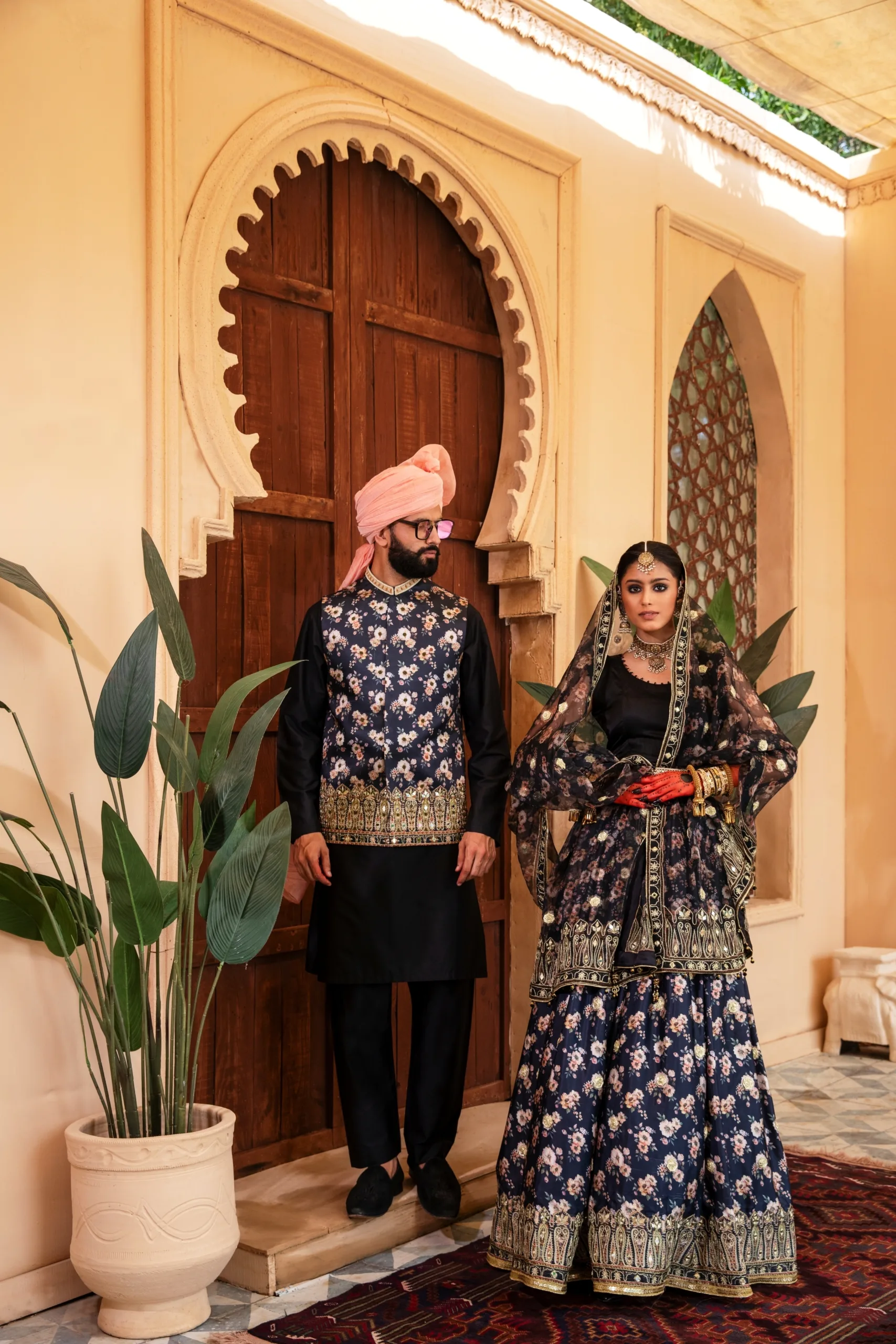 Black Embroidered Lehenga with Gold Accents and Opulent Dupatta showing Enchanting Elegance Black Embroidered Lehenga with Gold Accents and Opulent Dupatta showing Enchanting Elegance