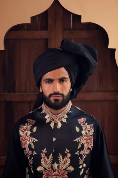 Floral Embroidered Black Waistcoat