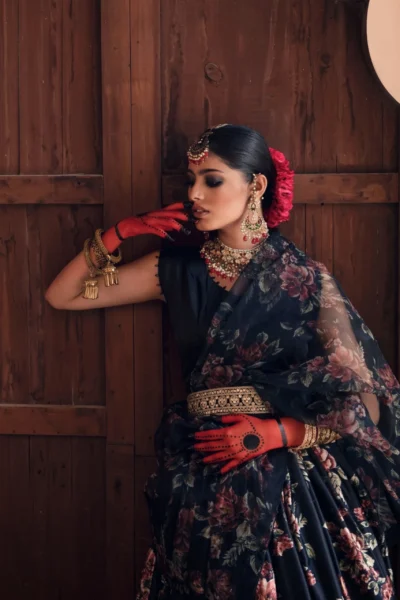 FLORAL BLACK GOWN - Wedding Dresses & Party Dresses Meeshki