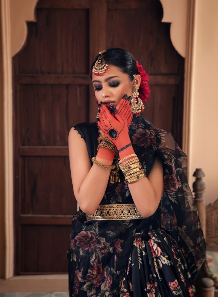 FLORAL BLACK GOWN - Wedding Dresses & Party Dresses Meeshki top wedding designer, top designer wedding dresses , best designer in the world lehenga for women and waist coat for men, bridal collection