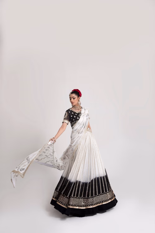 black and white ladies dress wedding wear for bride by nauman arfeen