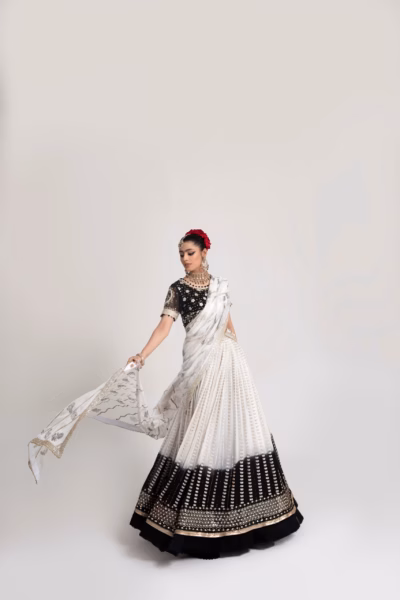 black and white ladies dress wedding wear for bride by nauman arfeen
