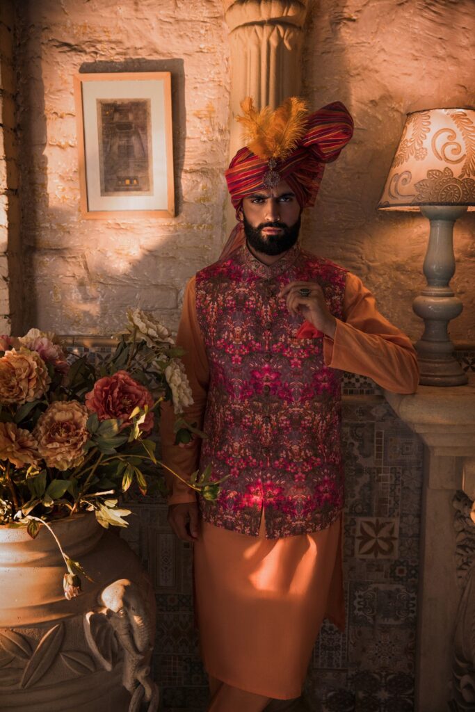 Cardinal Waistcoat with Festive turban and Kurta Set - Best designer in pakistan shadmani wedding Collection
