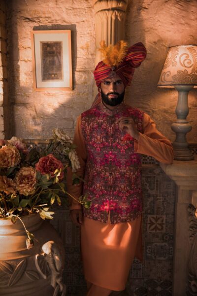 Cardinal Waistcoat with Festive turban and Kurta Set - Best designer in pakistan